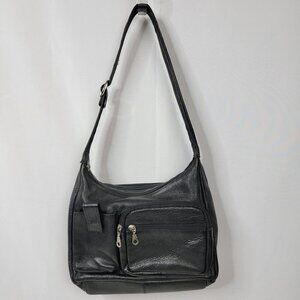 Genuine Leather Black Shoulder Bag | Multi Pocket Crossbody Purse